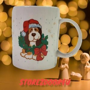 Christmas Dog Mug Beagle Wreath & Santa Hat Novelty Holiday Gift Cute